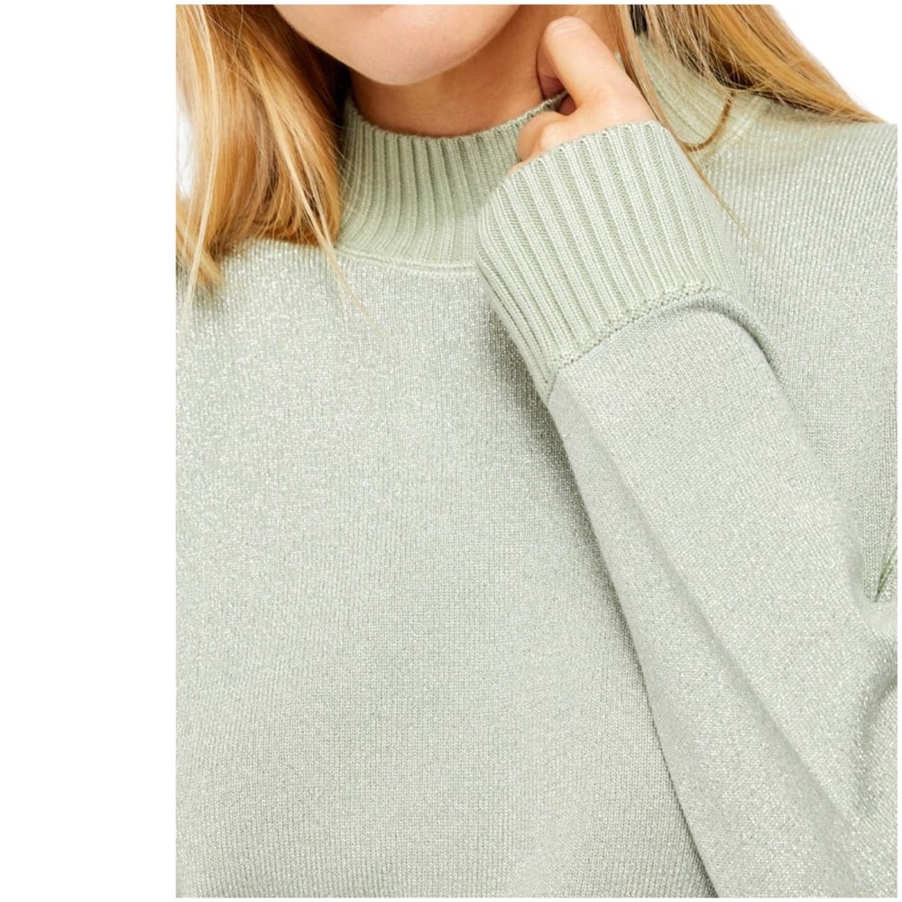 FREE PEOPLE Starry Night Sweatshirt Metallic Mint Green Knit Mock Neck Small New - Picture 4 of 6